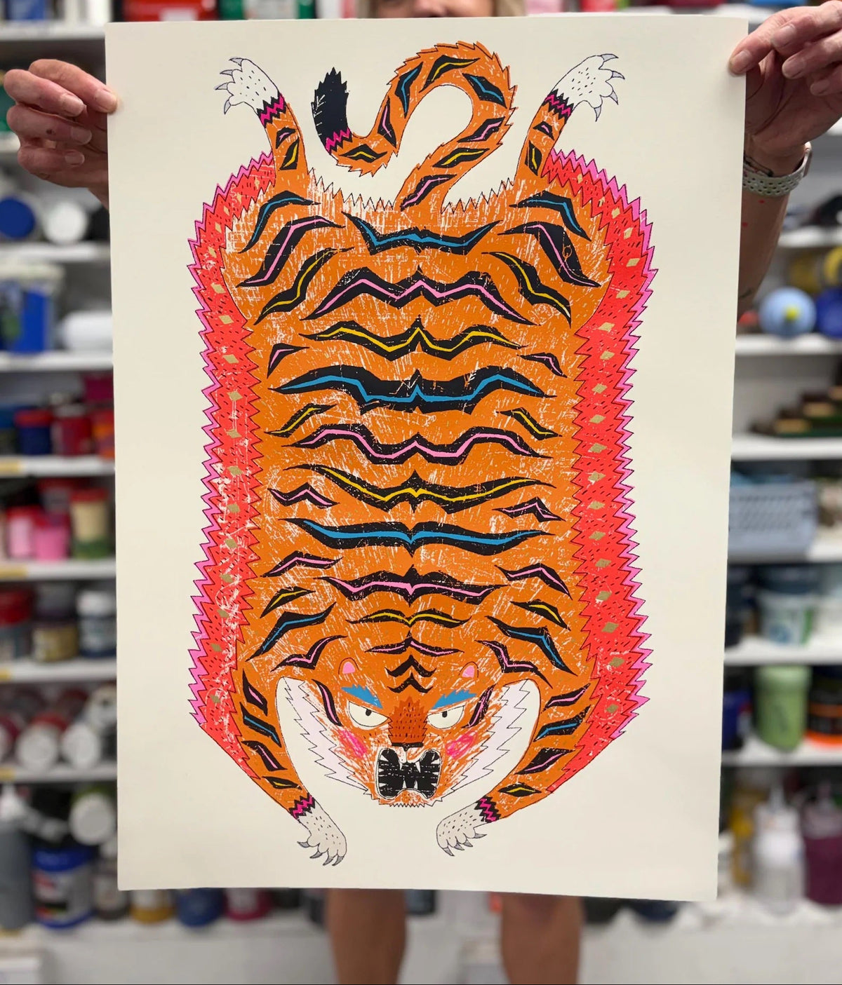 'Not Very Neat Tiger Feet' - Tiger rug screen print by Charlotte Farmer