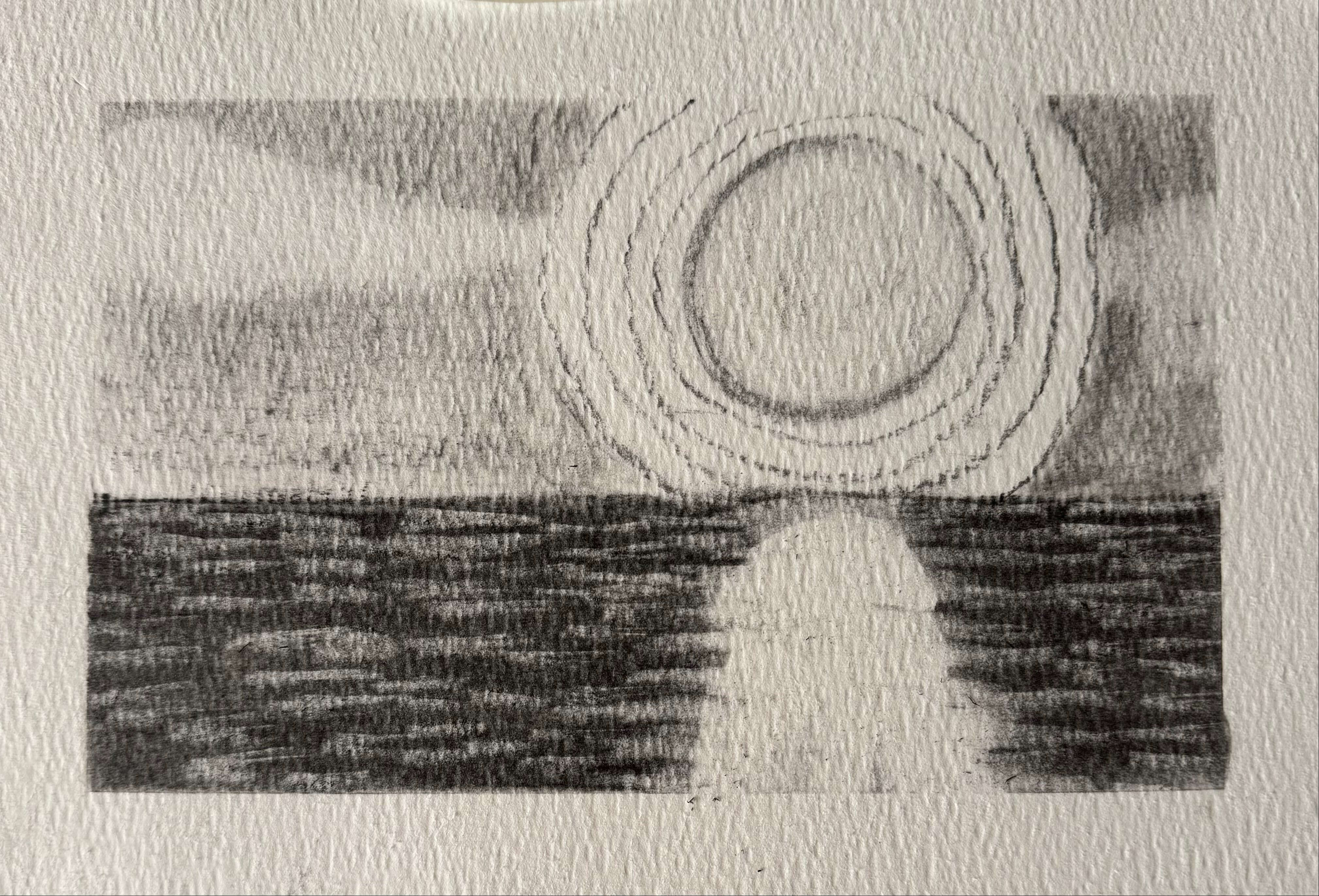 Cami de Ronda VI by Lizbeth Holstein, a black and white drawing of a sun and sea on textured paper