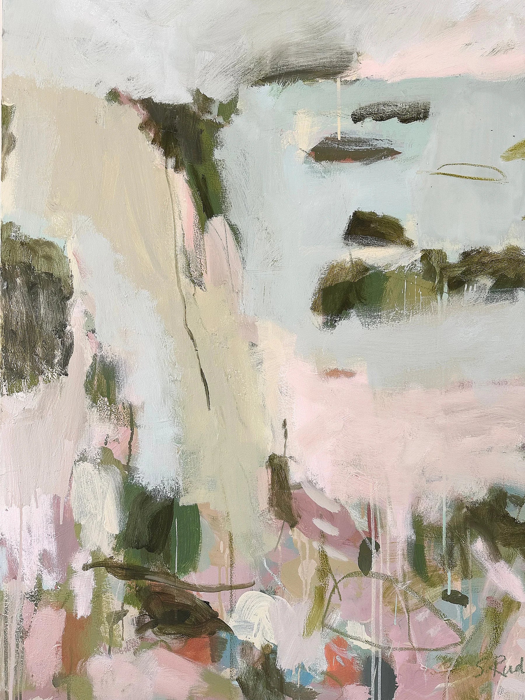 Cliffs at the Edge by Samantha Rudd. Abstract art with pastel colors and brush strokes.