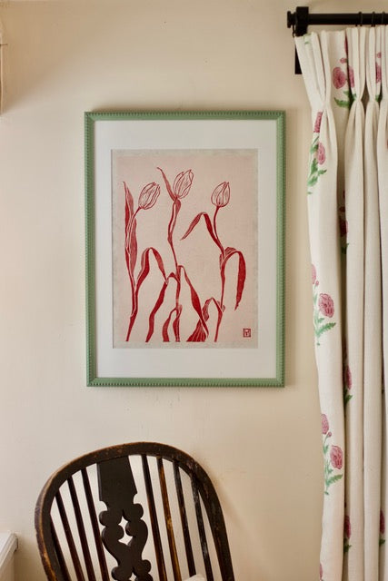 Dancing Tulips I hung on wall by Henny Tate