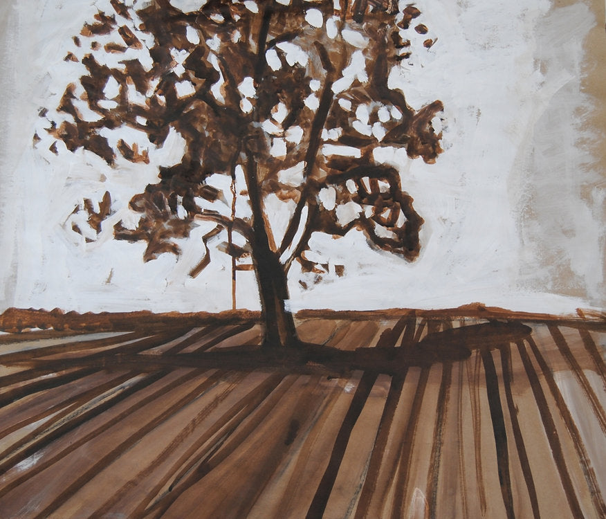 Ploughed Field by Lizbeth Holstein depicting a tree with brown branches on a white background