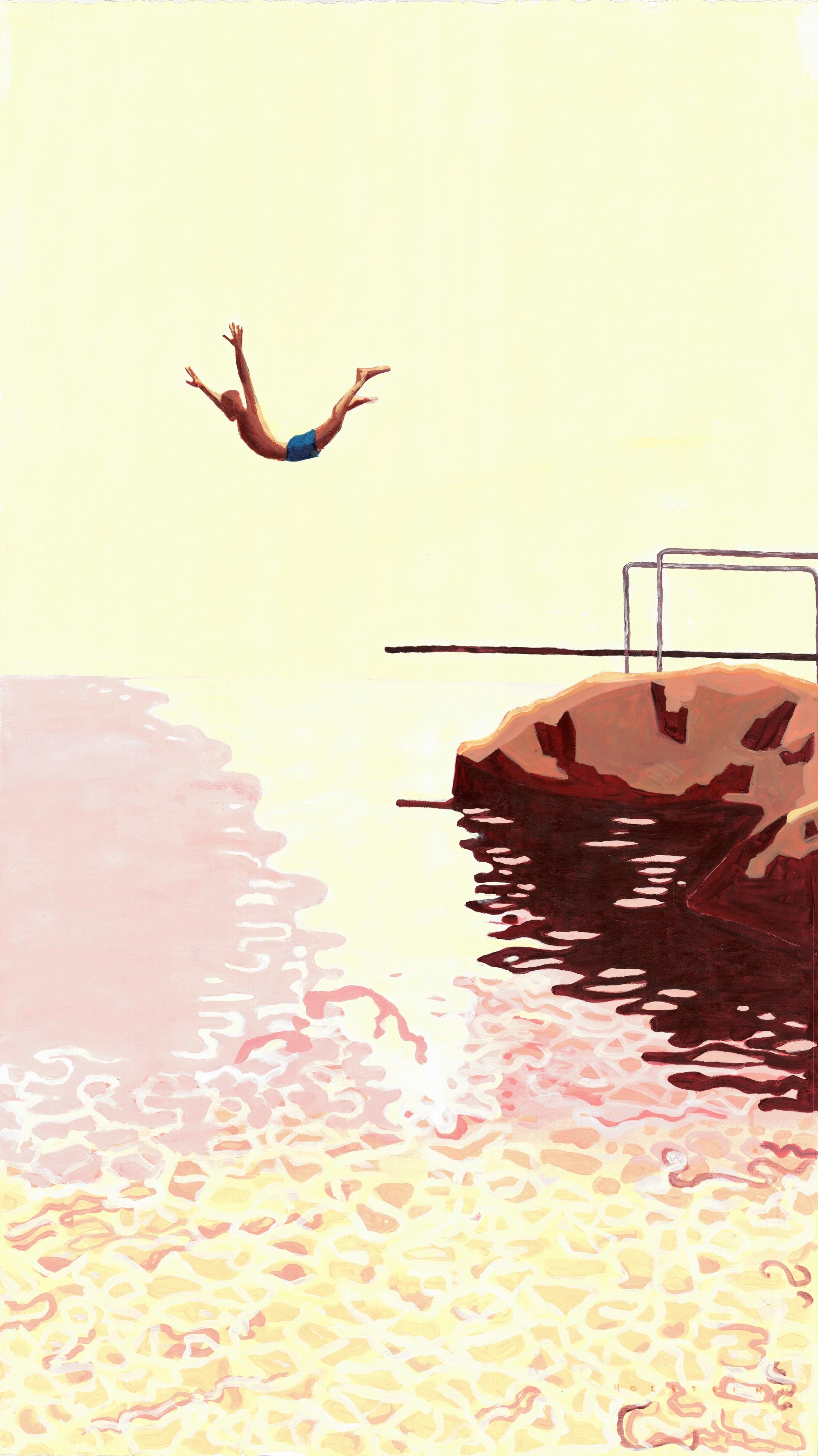 The Exhibitionist Limited Edition Print by Lizbeth Holstein depicting
a person diving into the sea