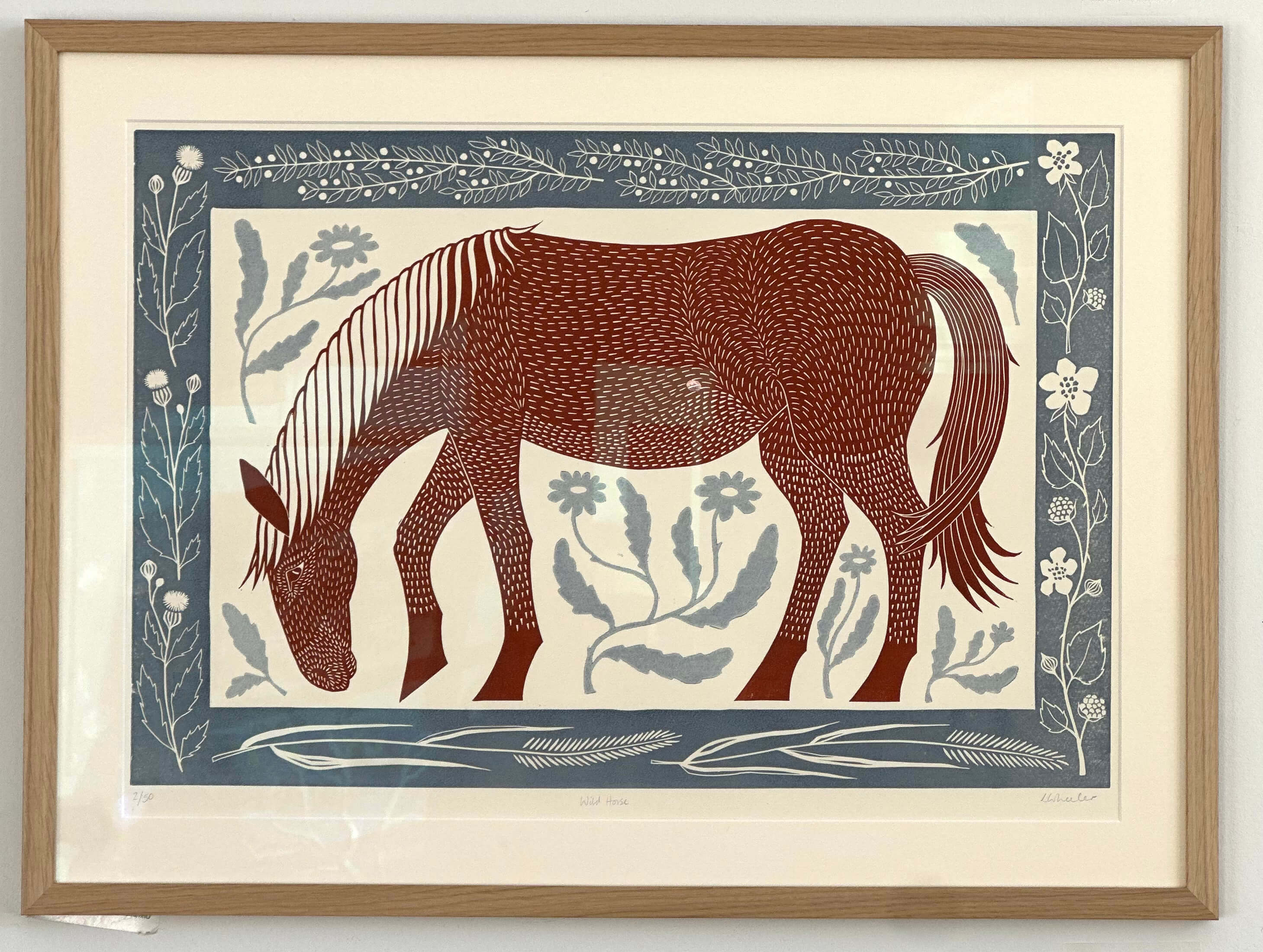 Wild Horse by Lizzie Wheeler depicting a horse with floral elements on a beige background