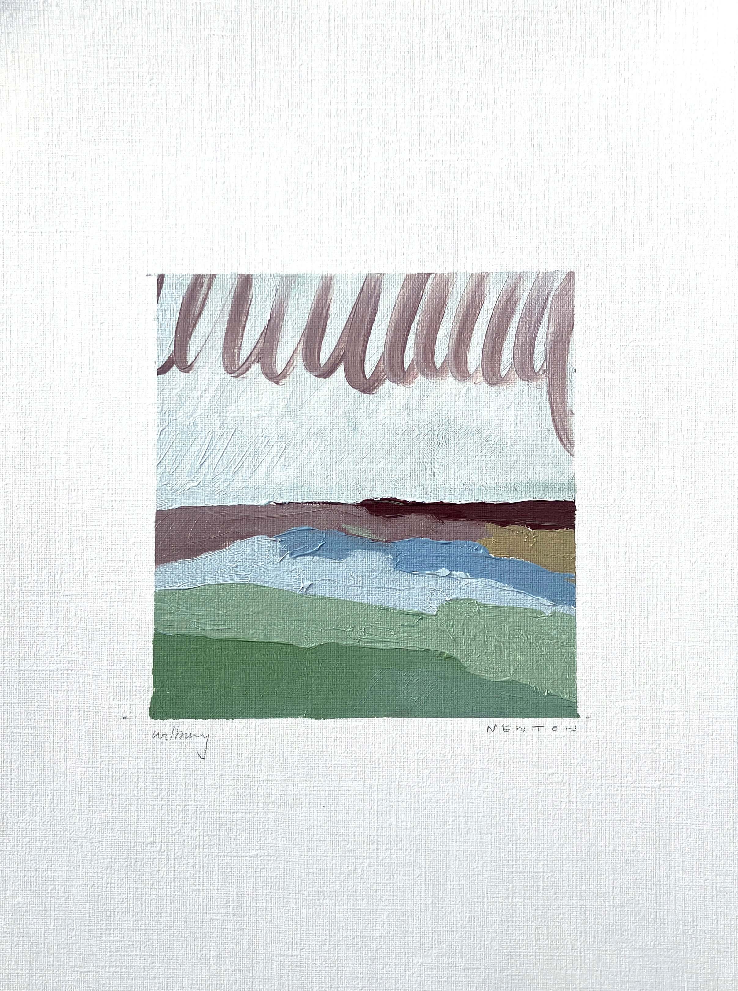 Witbury II by Sally Newton. Abstract art print with wavy lines and colour blocks on a textured white background.