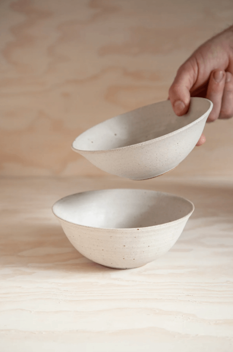 2 breakfast bowls in 'Swallow' by ceramicist Charlie Maw