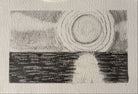 Cami de Ronda VI by Lizbeth Holstein, a black and white drawing of a sun and sea on textured paper