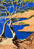 High Summer III by Lizbeth Holstein depicting a tree by a body of water with a blue sky.
