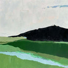 In the face of beauty by Sally Newton. Abstract painting with a dark shape on a green and grey background.