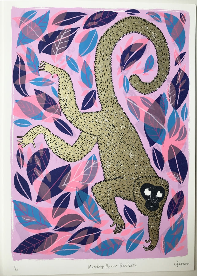 Monkey Means Business (framed) by Charlotte Farmer