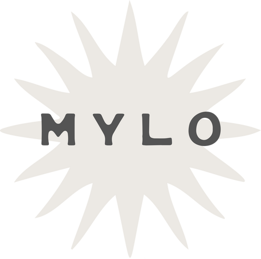 MYLO logo in cream with charcoal font