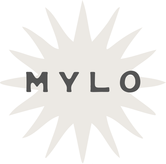 MYLO logo in cream with charcoal font