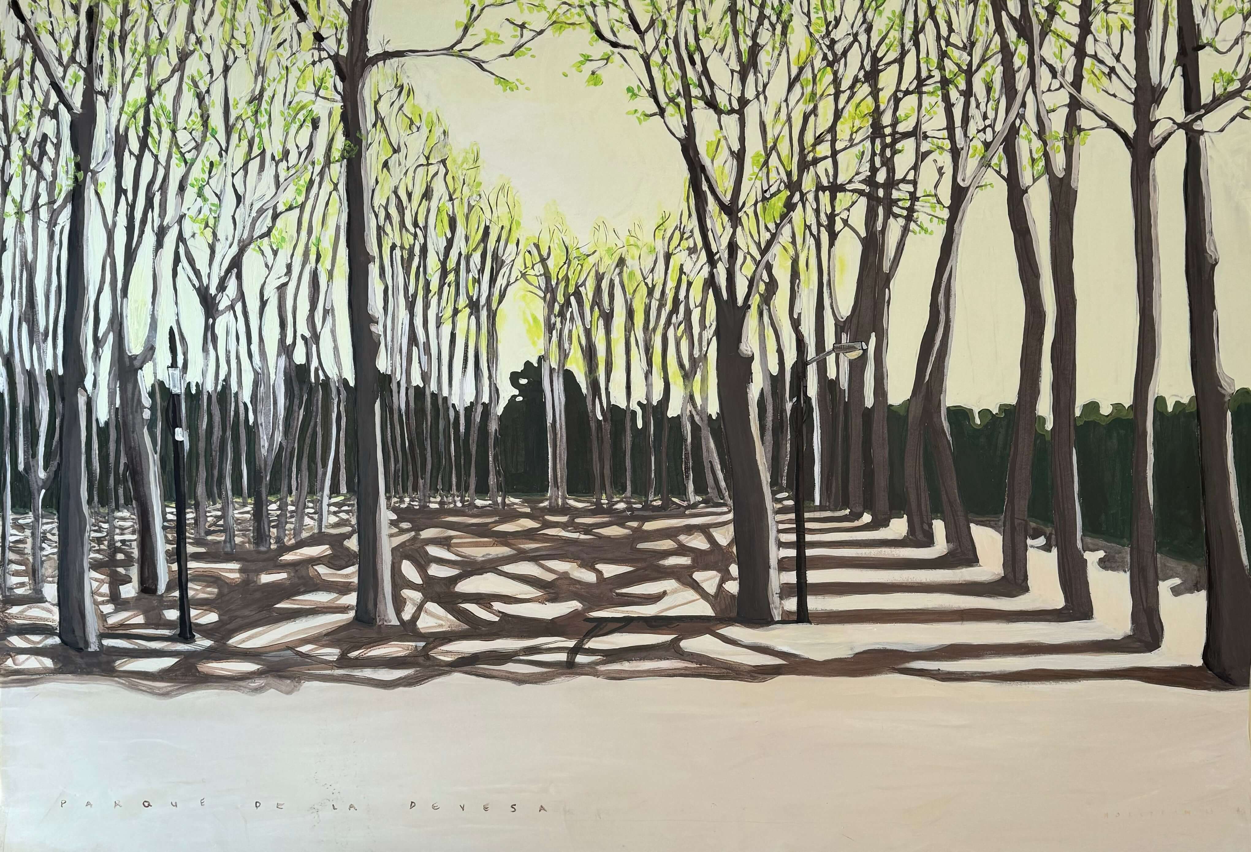 Parque de la Devesa by Lizbeth Holstein depicting a trees with shadows on the ground