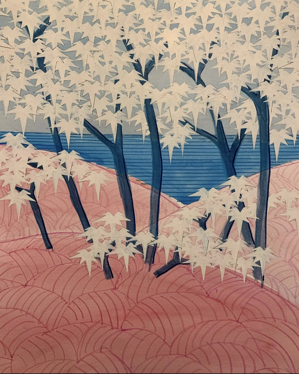 Rose hills by catherine cazalet gouache & coloured pencil at mylo art