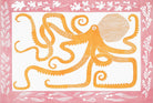 She Made Me Realise Just How Precious Wild Places Are by Lizzie Wheeler depicting an orange octopus illustration on a pink background with white seafoam border