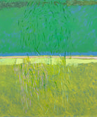 Spring Celebration by Sally McLaren. Abstract painting with green and blue tones