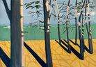 Through the Trees by Lizbeth Holstein depicting  trees with a stylised seascape in the background